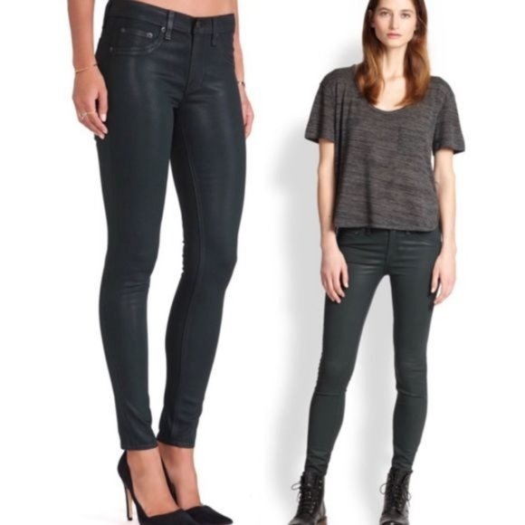 RAG & BONE | The Legging Skinny Leg Stretch Color Jeans in ‘Coated Green Gables’ - Picture 2 of 11